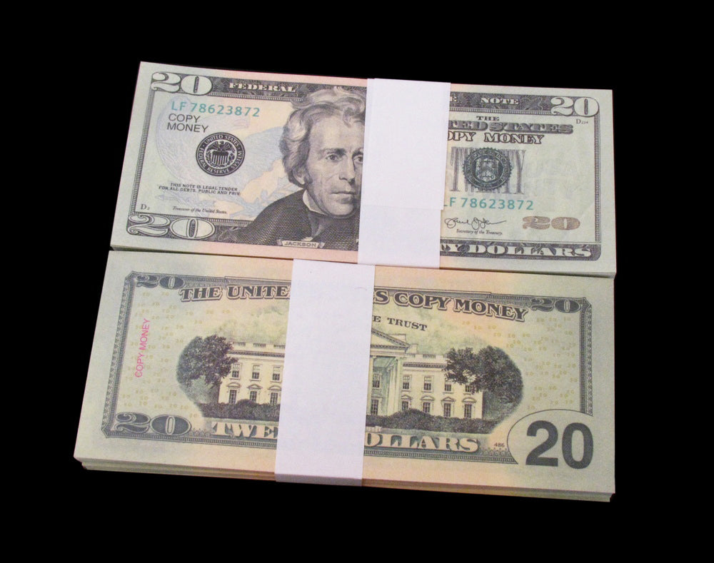 100x $20 COPY MONEY FULL PRINT BILLS STACK MOVIE PROP BANKNOTES