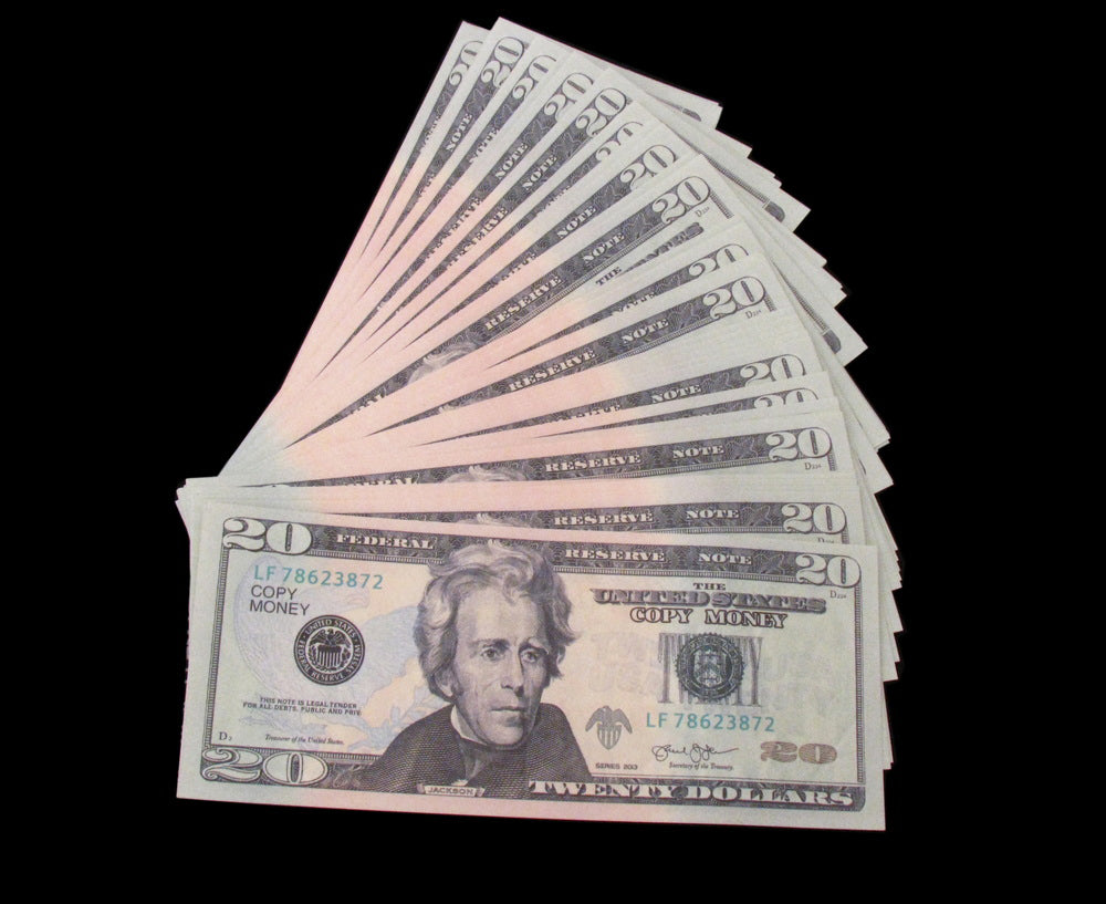100x $20 COPY MONEY FULL PRINT BILLS STACK MOVIE PROP BANKNOTES