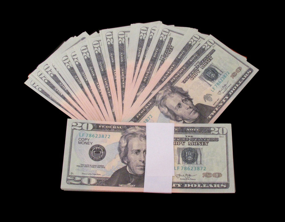 100x $20 COPY MONEY FULL PRINT BILLS STACK MOVIE PROP BANKNOTES