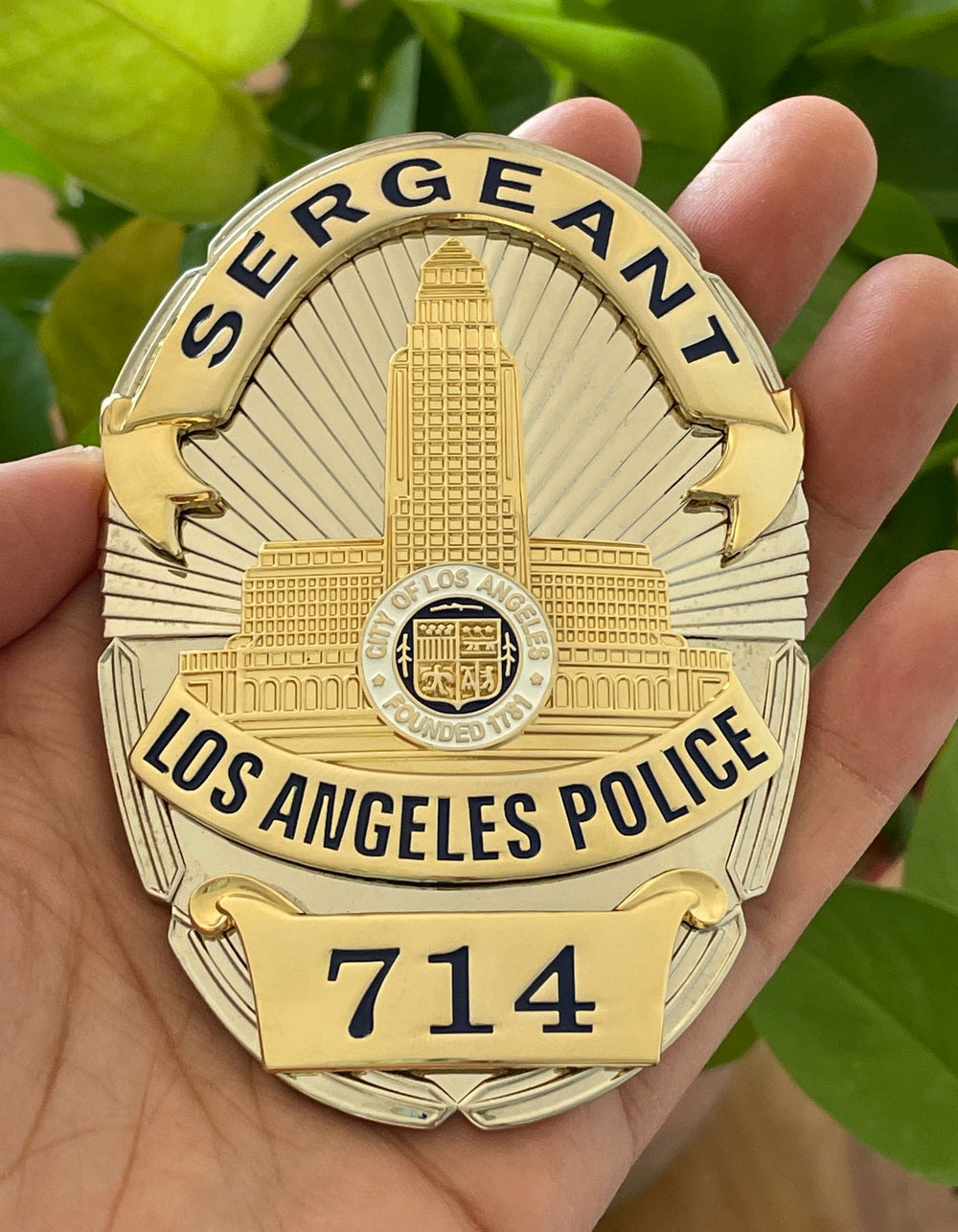 LAPD Sergeant #714 Los Angeles Police Badge Solid Copper Replica Movie Props