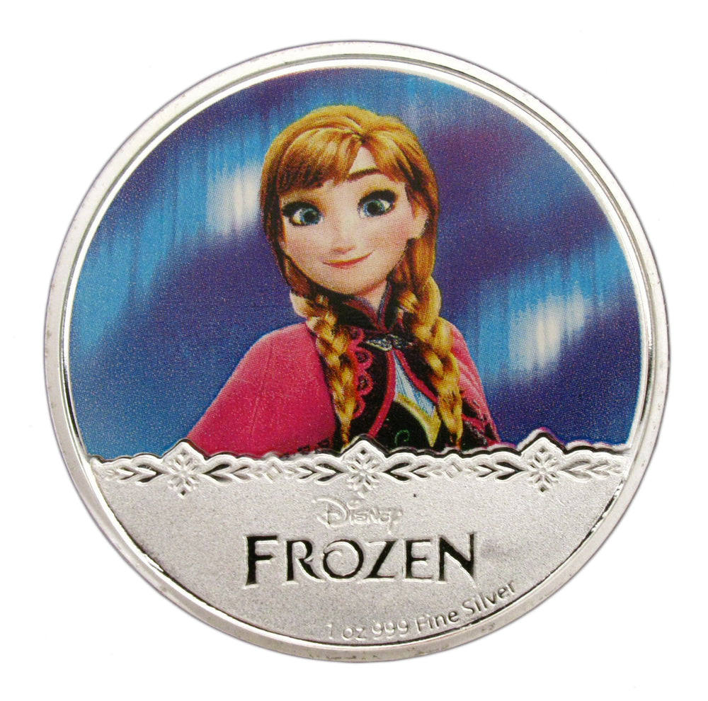 A Set of 5 pcs Frozen Elsa & Anna Princess Olaf Cartoon Colored Silver Coins