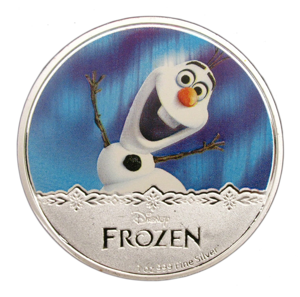 A Set of 5 pcs Frozen Elsa & Anna Princess Olaf Cartoon Colored Silver Coins