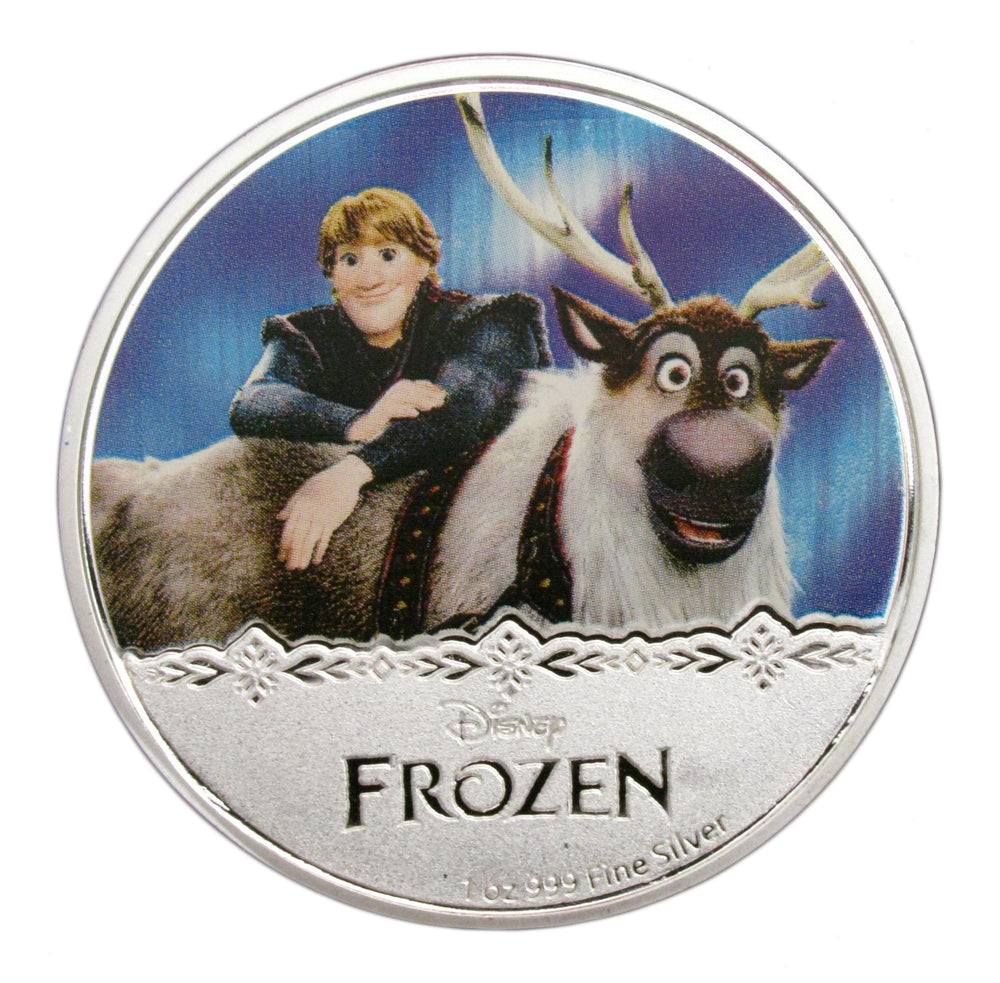 A Set of 5 pcs Frozen Elsa & Anna Princess Olaf Cartoon Colored Silver Coins