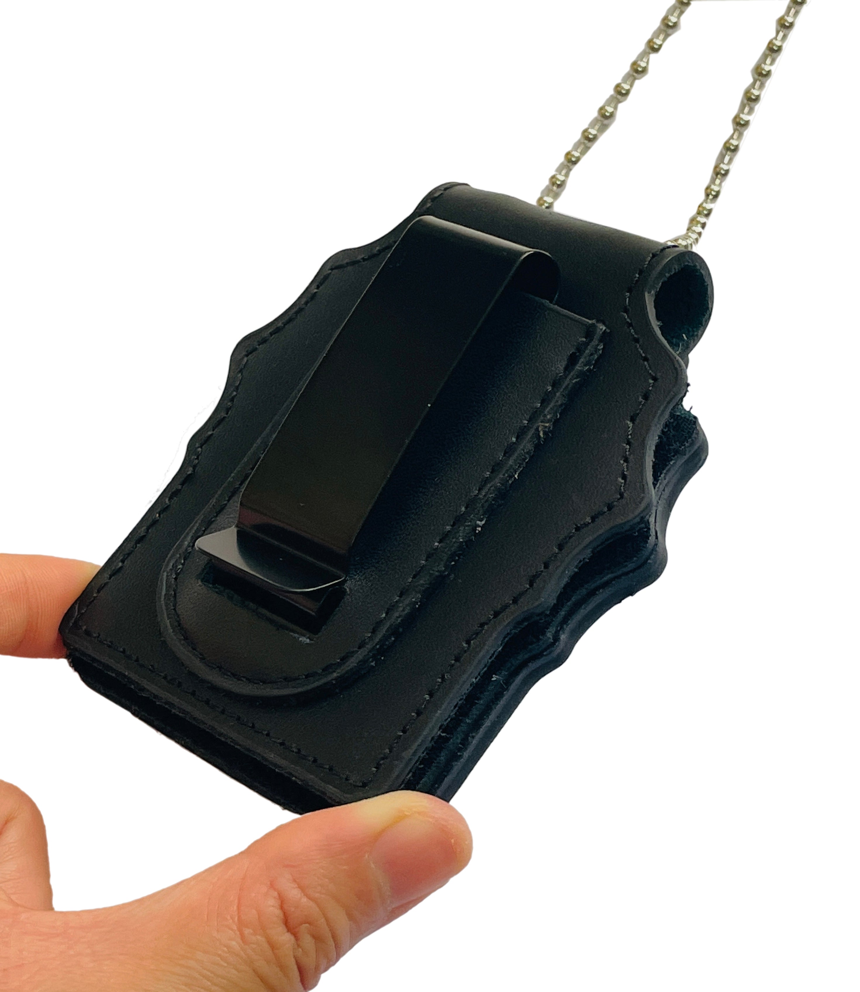 5-digit NYPD Detective Badge Holder With Belt Clip Neck Chain Cut-out Genuine Leather Holder