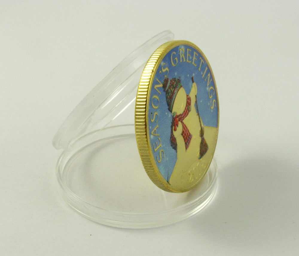 Santa Claus Snowman Merry Christmas Xmas New Year Holiday Gift Gold Coin