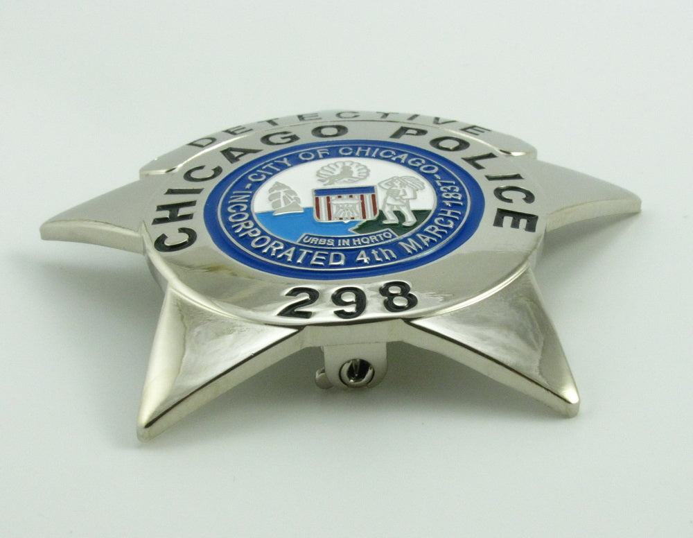 Chicago Police Officer Polizeiabzeichen, massives Kupfer, Nachbildung von Film-Requisiten, mit der Nummer 298