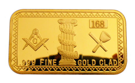 Masonic Freemasonry Freemason Symbol 24K Gold Plated Challenge Bar/Coin