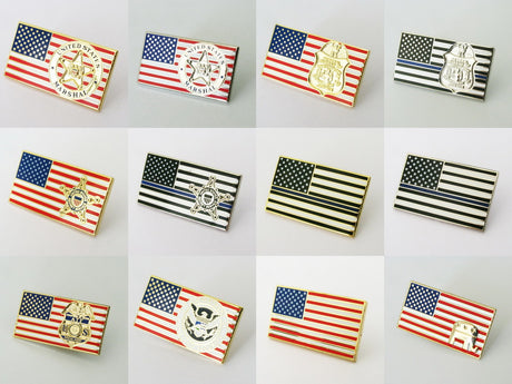 US American Flag Police Badge Brooch Pin