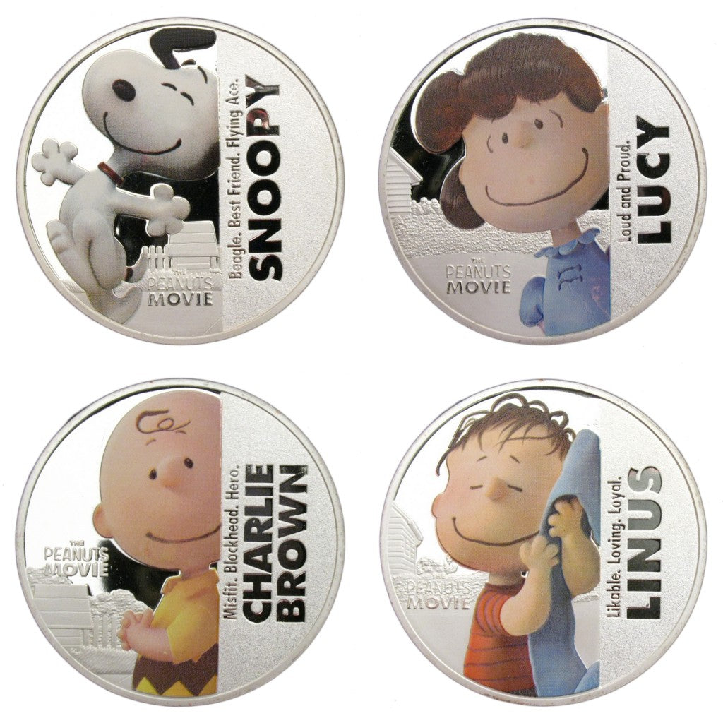 A Set of 4 Pcs Snoopy Peanuts Comics Silver Commemorative Coins