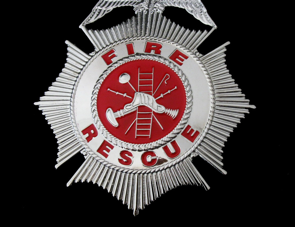 Fire Rescue Badge Solid Copper Brooch Pin Replica Movie Props