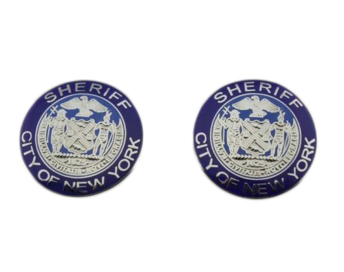 A Pair of NYPD New York City Sheriff Silver Collar Insignia Lapel Pins