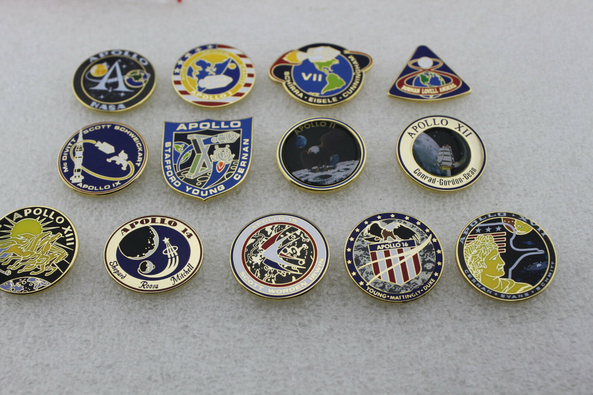 13 Pieces of NASA Apollo Space Travel 1,7,8,9,10,11,12,13,14,15,16,17 Lapel Pin Set