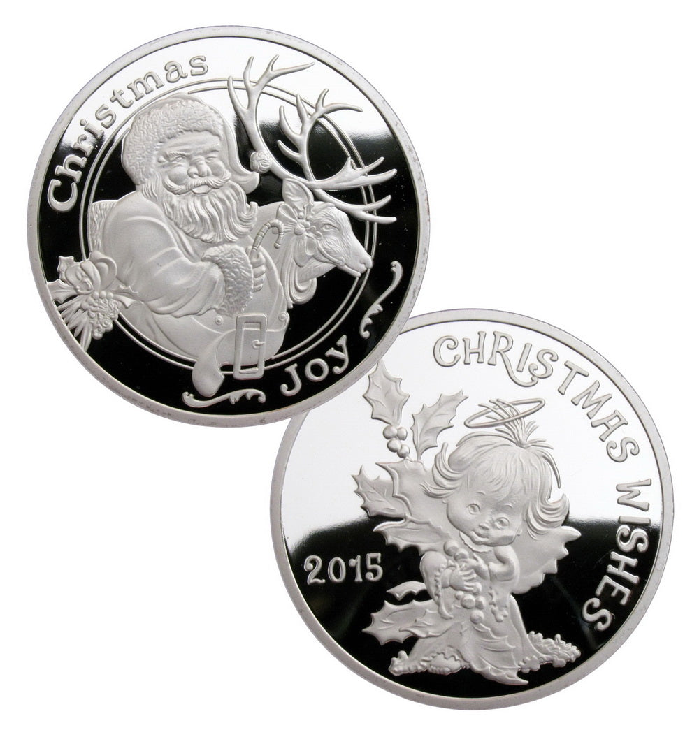Santa Claus Reindeer Little Angel Merry Xmas Wish Gift Silver Coin