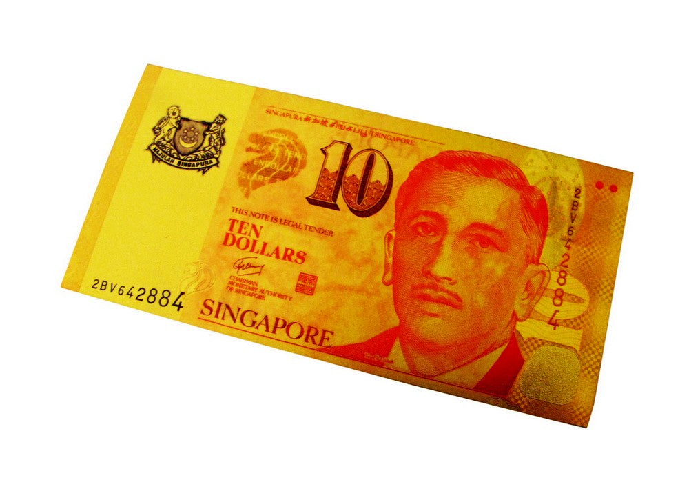 6 Pieces of Singapore Dollar Gold Foil Prop Money Novelty Notes Banknotes Set