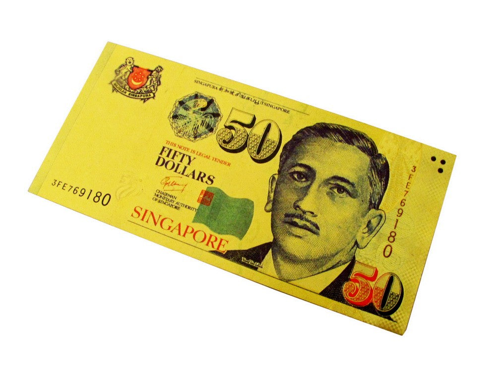 6 Pieces of Singapore Dollar Gold Foil Prop Money Novelty Notes Banknotes Set