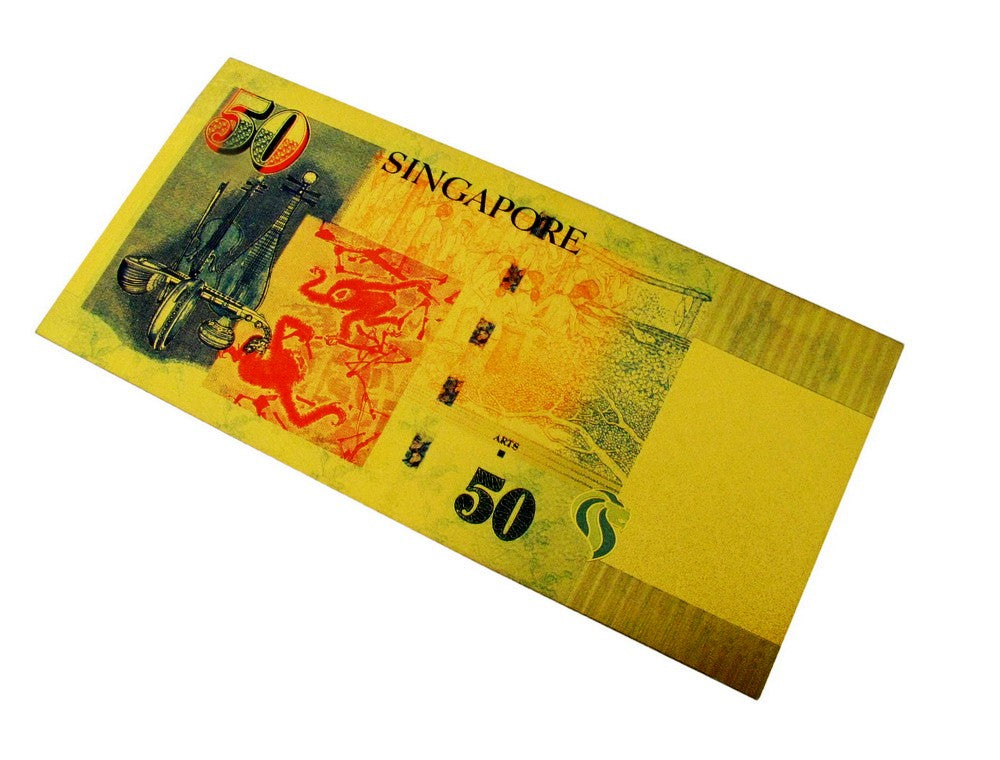 6 Pieces of Singapore Dollar Gold Foil Prop Money Novelty Notes Banknotes Set