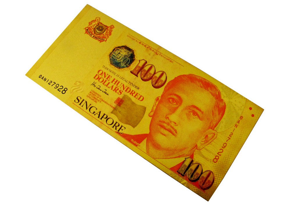 6 Pieces of Singapore Dollar Gold Foil Prop Money Novelty Notes Banknotes Set