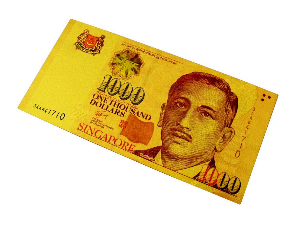 6 Pieces of Singapore Dollar Gold Foil Prop Money Novelty Notes Banknotes Set