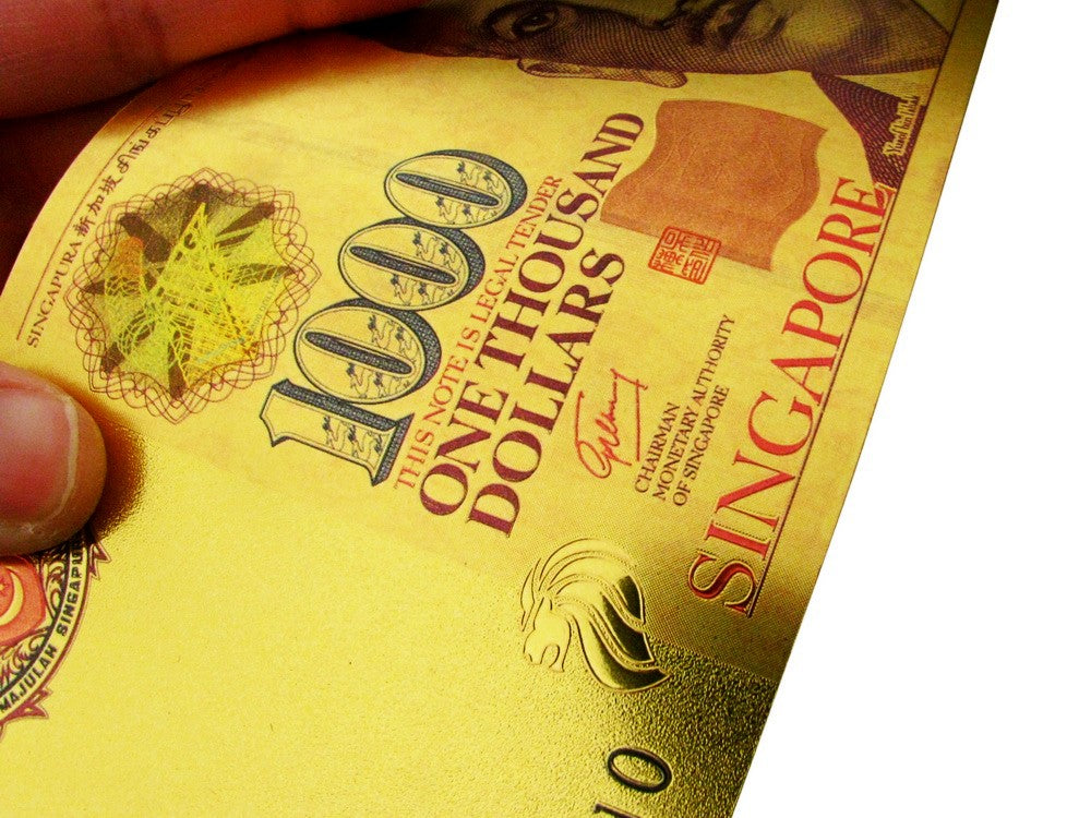 6 Pieces of Singapore Dollar Gold Foil Prop Money Novelty Notes Banknotes Set