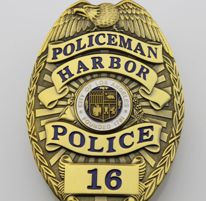 US Los Angeles Harbor Policeman LAPD Police Badge Solid Copper Replica Movie Props