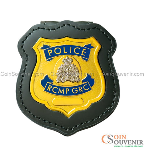 RCMP GRC Police Badge Recessed Leather Holder With Belt Clip & Neck Chain