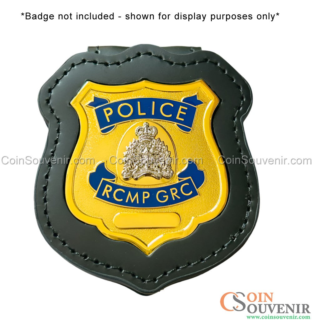 Top-Grain Leather Recessed Badge Holder With Belt Clip & Neck Chain For RCMP Police Badges