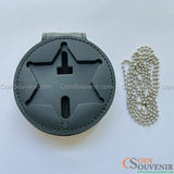 Top-Grain Leather Recessed Badge Holder With Belt Clip & Neck Chain For LASD Badges