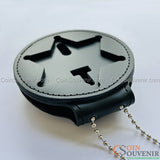 Top-Grain Leather Recessed Badge Holder With Belt Clip & Neck Chain For LASD Badges