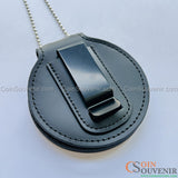 Top-Grain Leather Recessed Badge Holder With Belt Clip & Neck Chain For LASD Badges