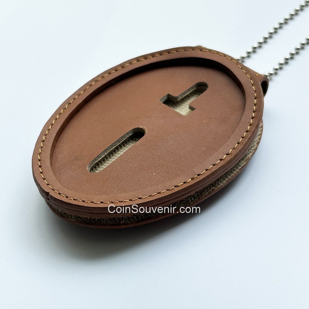 Elegant Brown LAPD Badge Holder Recessed Top-grain Leather W/ Belt