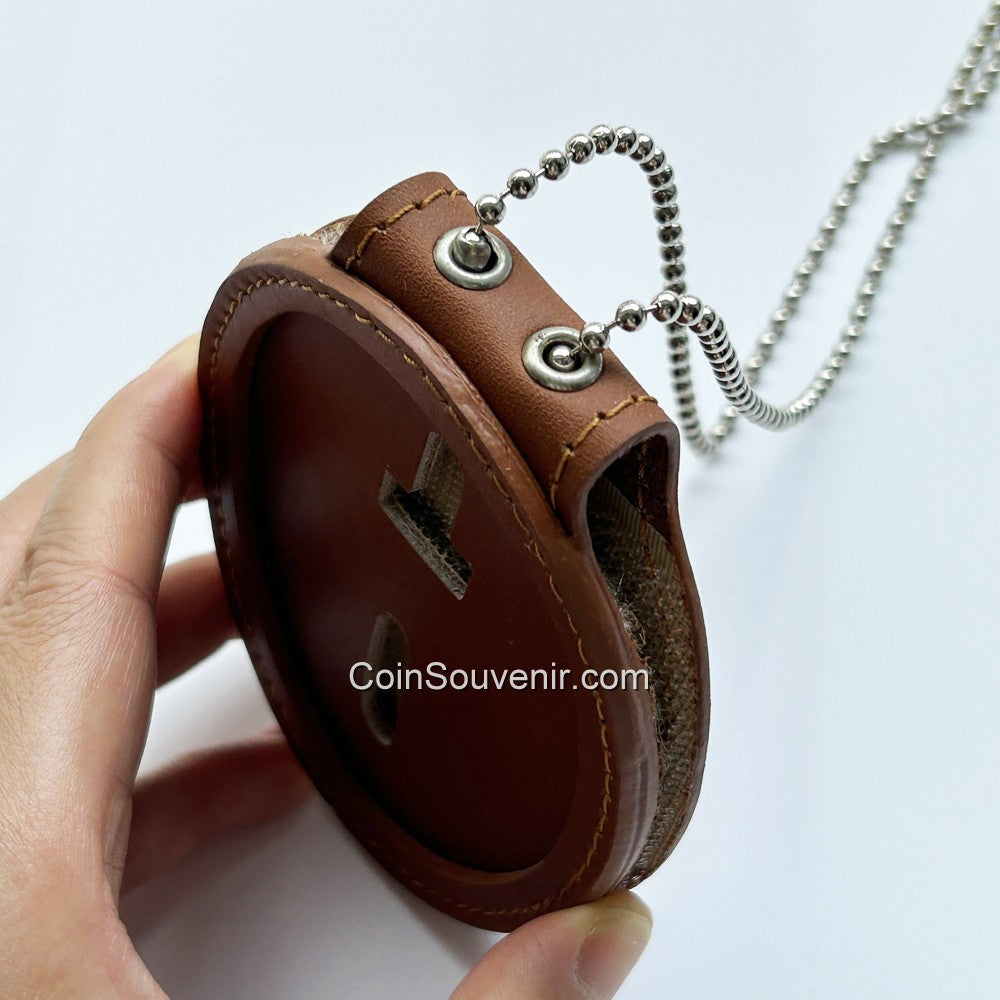 Elegant Brown LAPD Badge Holder Recessed Top-grain Leather W/ Belt