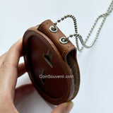 Top-grade Leather Cut-out Badge Holder With Belt Clip Chain For LAPD Badges Elegant Brown