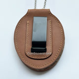 Top-grade Leather Cut-out Badge Holder With Belt Clip Chain For LAPD Badges Elegant Brown