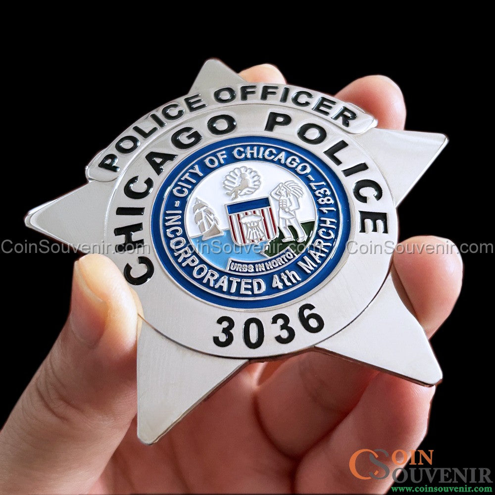 CPD Chicago Police Officer Badge #3036 Solid Copper Replica