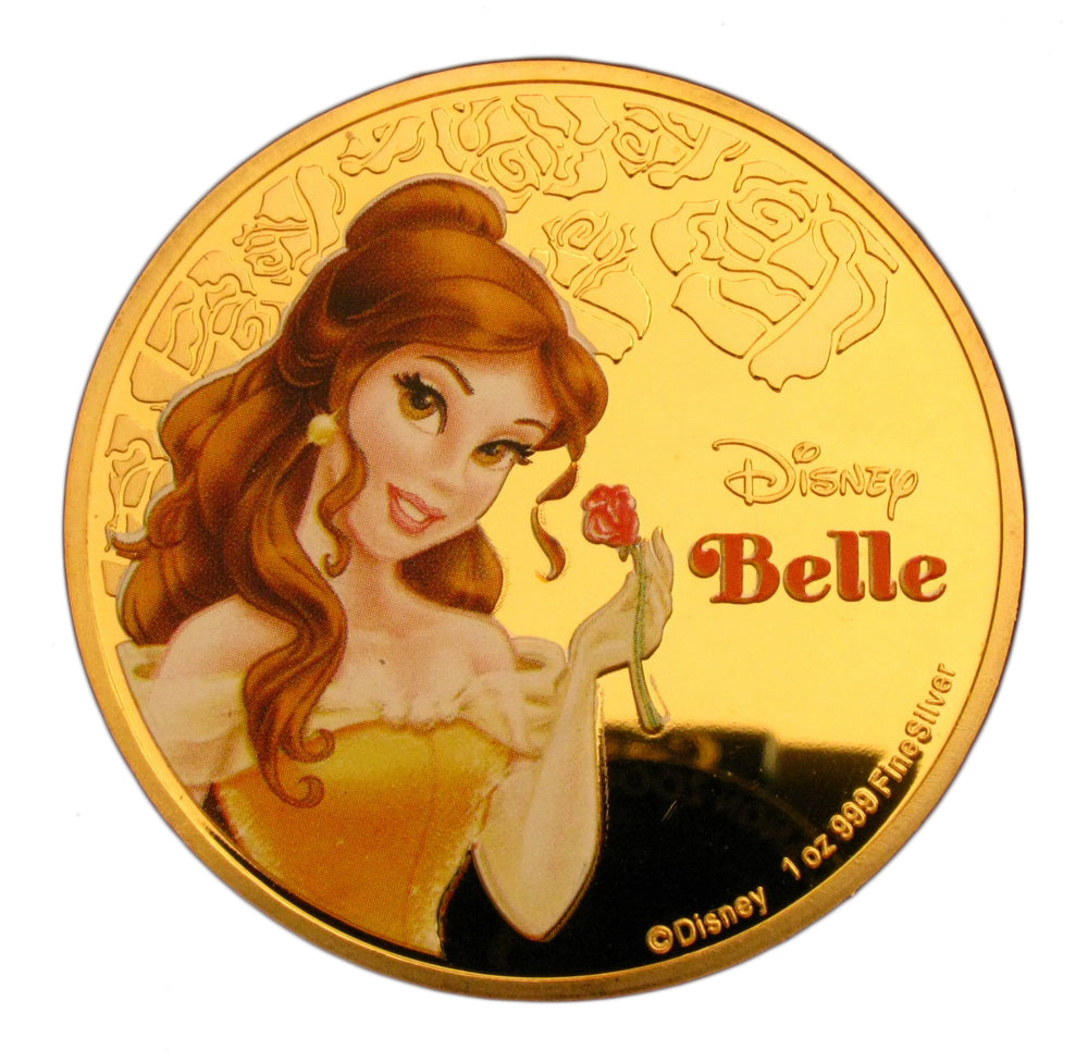 5 Pcs Disney Princess Classic Cartoon Colored 24K Gold Plated Coins Set