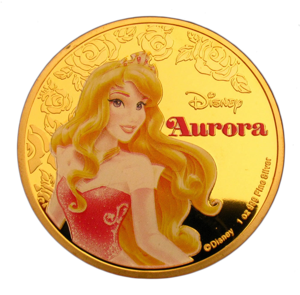 5 Pcs Disney Princess Classic Cartoon Colored 24K Gold Plated Coins Set