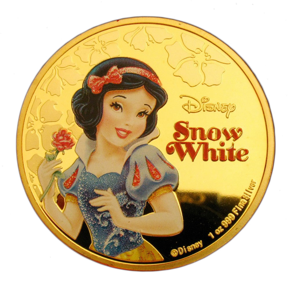 5 Pcs Disney Princess Classic Cartoon Colored 24K Gold Plated Coins Set