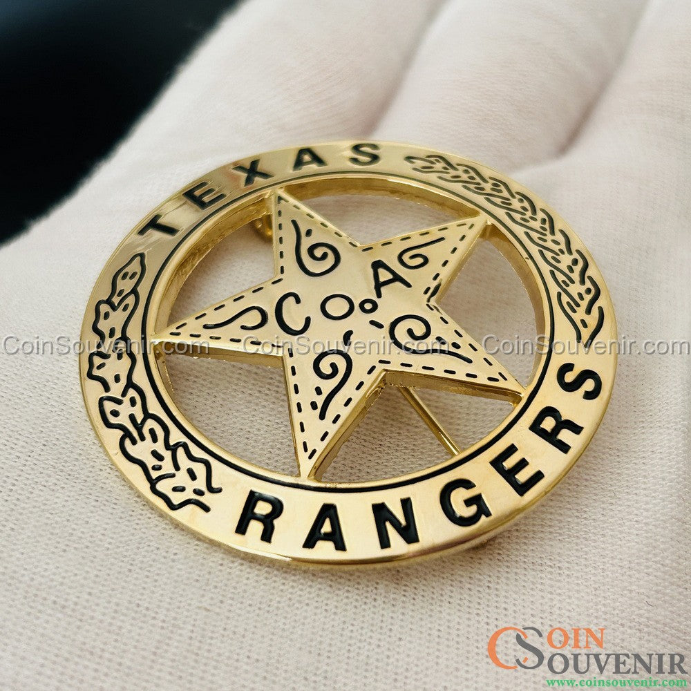 US Texas Rangers Badge Solid Copper Replica Gold