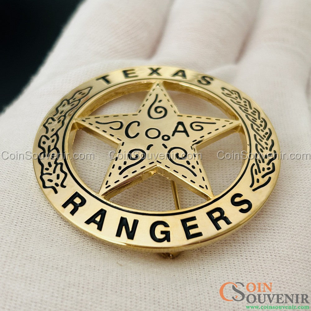 US Texas Rangers Badge Solid Copper Replica Gold