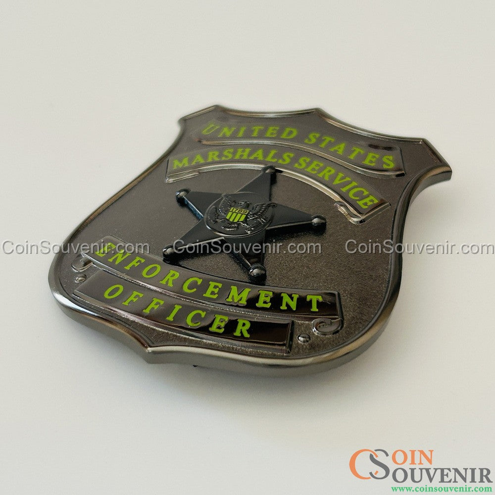 MADE in USA 革ケース付 バッジ US MARSHAL officer USMS Enforcement Officer US Marshals Service Badge Black Chrome
