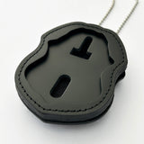 Genuine Leather Cut-out Holder With Chain Belt Clip For US CBP Badges