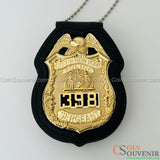 NYPD Sergeant Shield Recessed Badge Holder W/ Belt Clip & Neck Chain Top-grain Leather