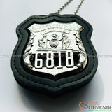 NYPD Officer Shield Recessed Badge Holder W/ Belt Clip & Neck Chain Top-grain Leather