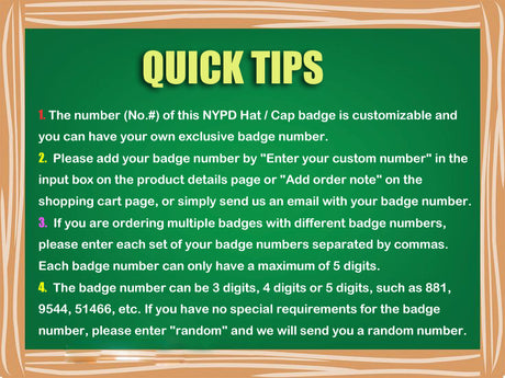 NY New York Polizei Hut Mütze Abzeichen Replik Cosplay Film Requisiten *Anpassbare Abzeichennummer*