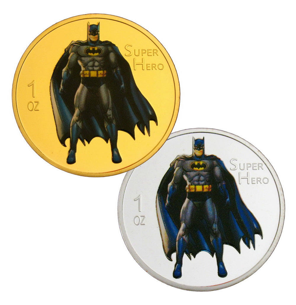 Batman Superhero Comic Colored 24K Gold & Silver Plated Coins