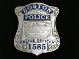 Insigne d'officier de police de Boston, réplique en cuivre massif, accessoires de film avec numéro 1585