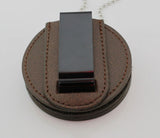 Genuine Leather Cut-out Holder With Chain Belt Clip For Round US MARSHAL & Other Police Badges Brown