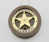 Genuine Leather Cut-out Holder With Chain Belt Clip For Round US MARSHAL & Other Police Badges Brown