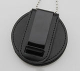 Genuine Leather Cut-out Holder With Chain Belt Clip For Round US MARSHAL & Other Police Badges Black