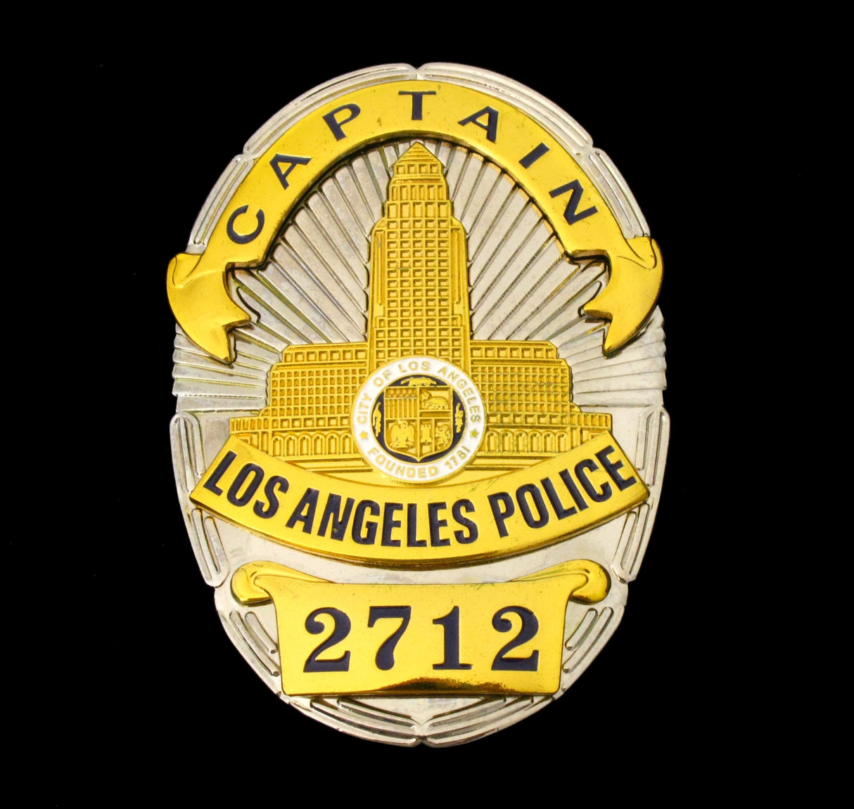 LAPD Los Angeles Police CAPTAIN Badge Solid Copper Replica Movie Props With Number 2712